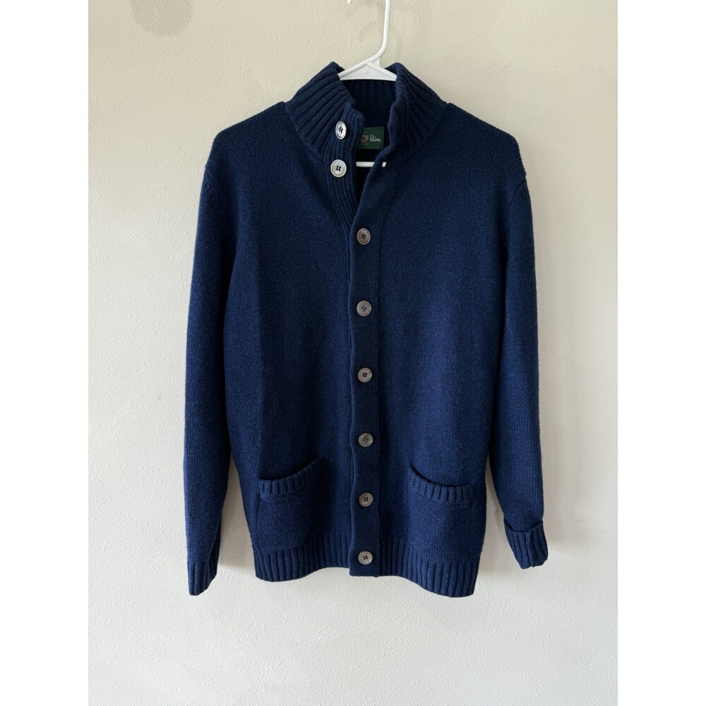 Alan Paine Men’s Blue Pure Lamb wool Button Up Pocket Cardigan Sweater 50 Medium
